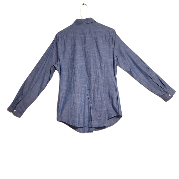 Fuinloth Pocket Shirt Womens M Blue Blouse Collared Button Up Long Sleeve - Picture 3 of 4
